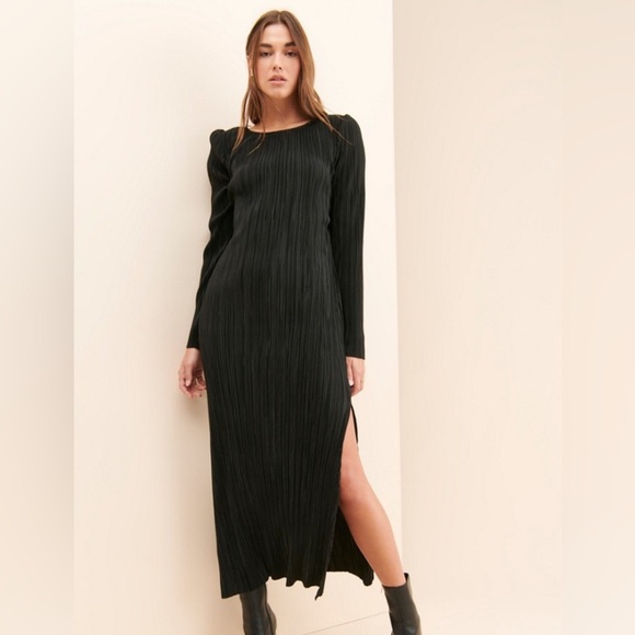 4SI3NNA Krista Pleated Long Sleeve Midi Dress Black - Picture 16 of 16
